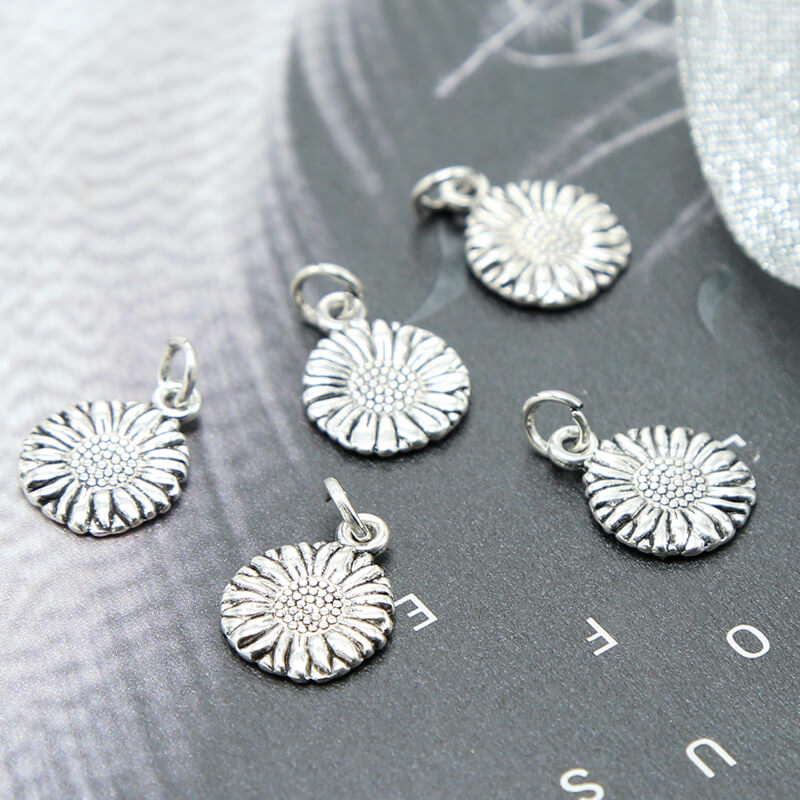 Antique Silver  Sunflower Charm