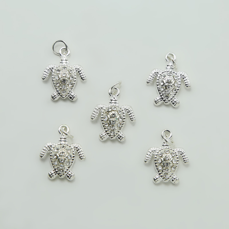 Silver Plated Turtle w/Rhinestones Charm