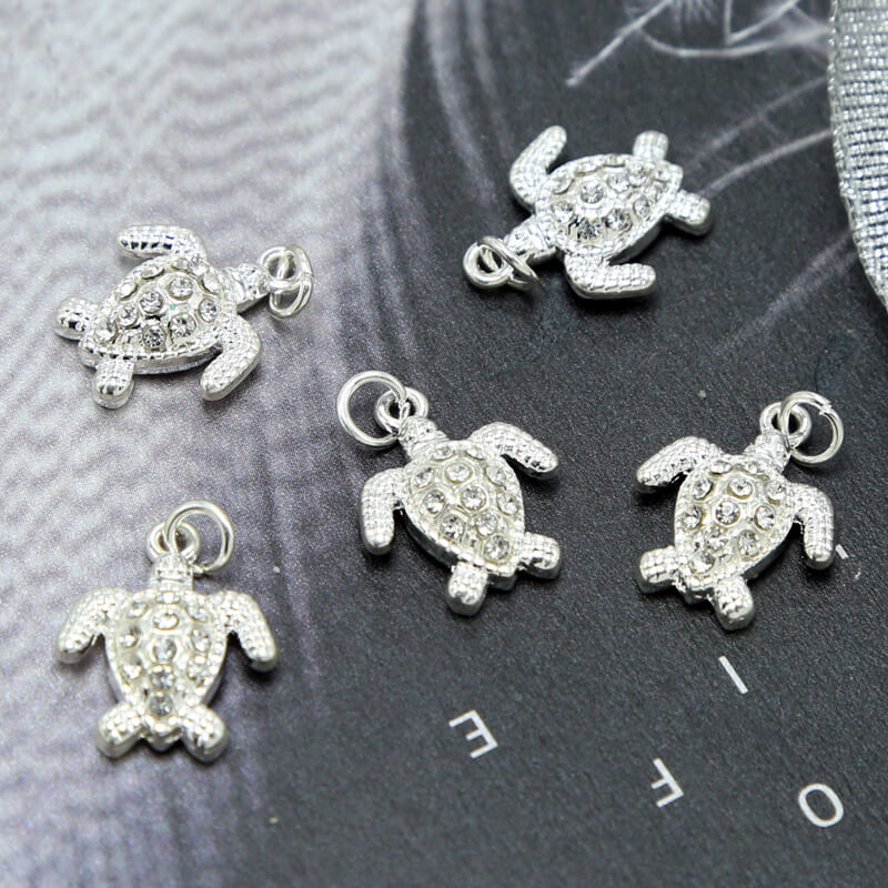 Silver Plated Turtle w/Rhinestones Charm