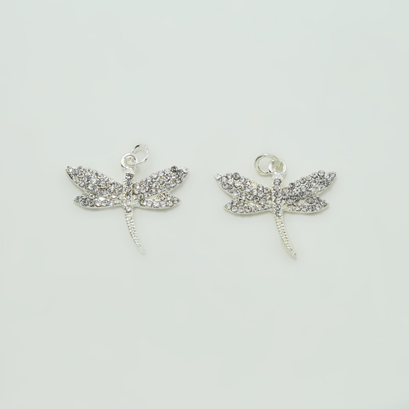 Dragonfly w/Rhinestones Silver Plated Charm