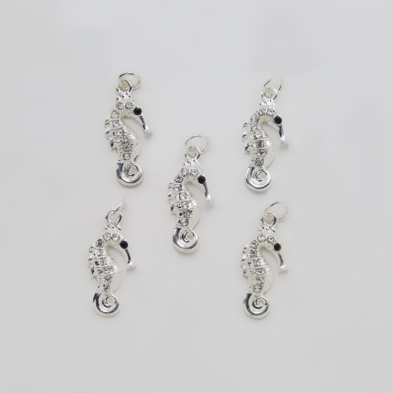 Seahorse w/Rhinestones Silver Plated Charm