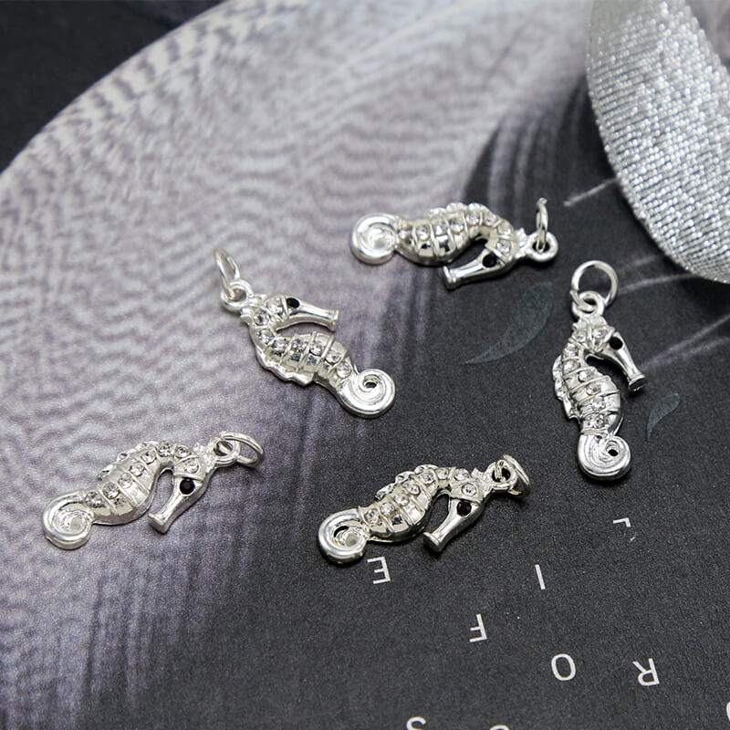 Seahorse w/Rhinestones Silver Plated Charm