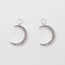 Moon w/Rhinestones Silver Plated Charm