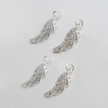 Wing w/Rhinestones Silver Plated Charm