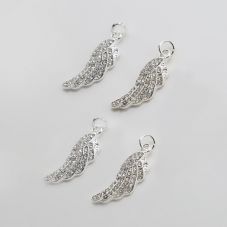 Wing w/Rhinestones Silver Plated Charm