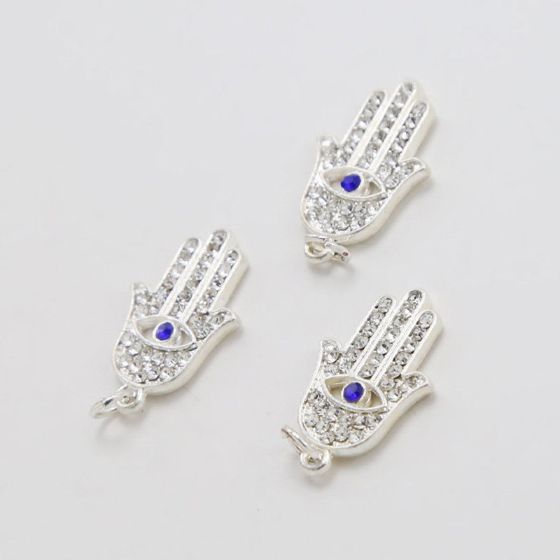 Hamsa Hand w/Rhinestones Silver Plated Charm