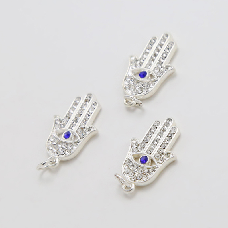 Hamsa Hand w/Rhinestones Silver Plated Charm