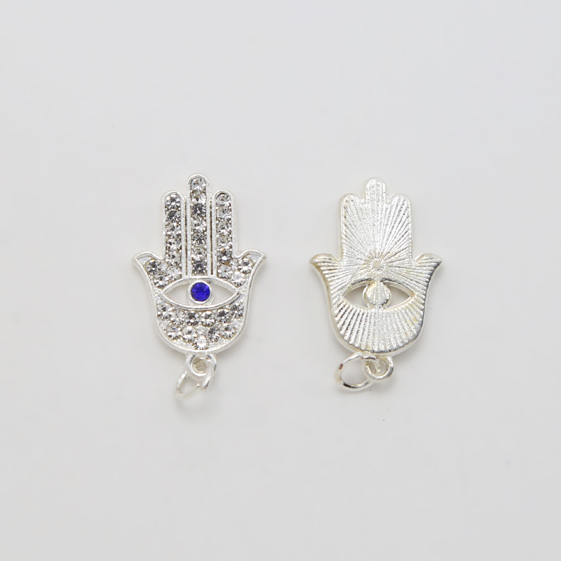 Hamsa Hand w/Rhinestones Silver Plated Charm