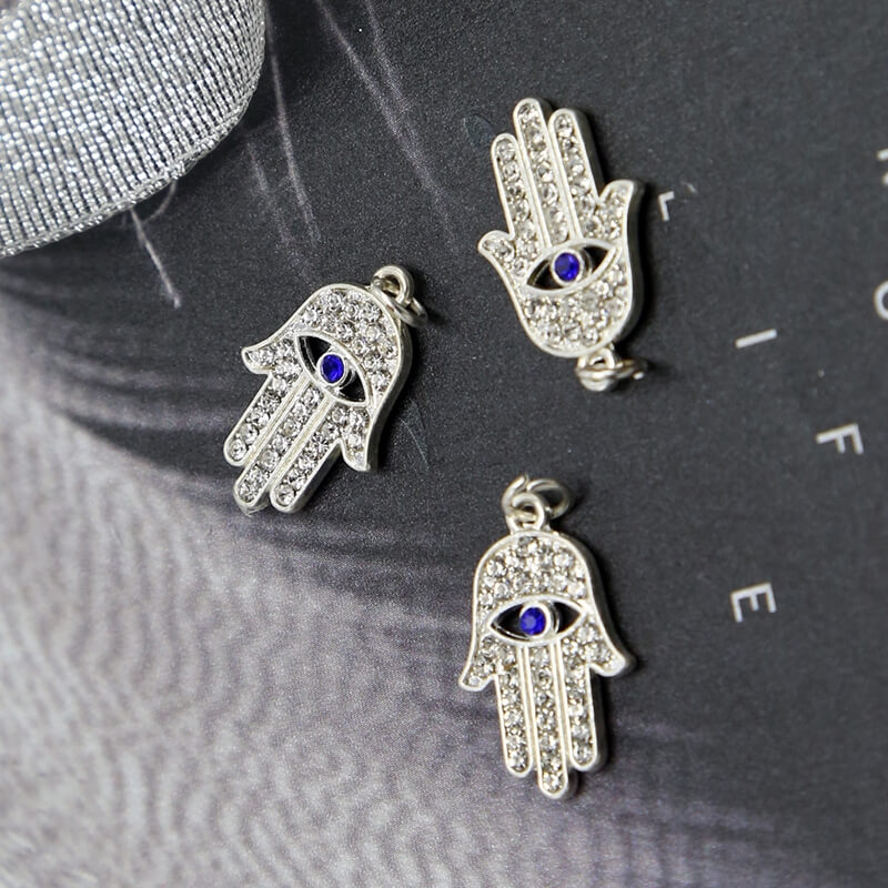 Hamsa Hand w/Rhinestones Silver Plated Charm