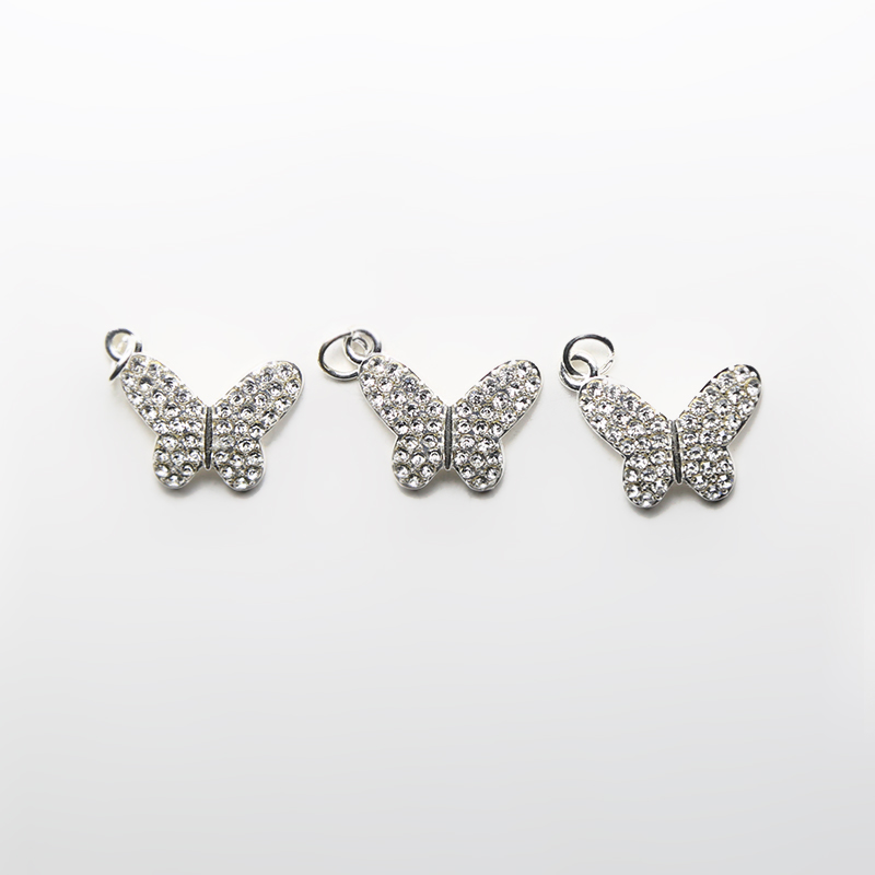 Butterfly w/Rhinestones Silver Plated Charm