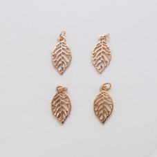 14K Real Rose Gold Plated Leaf Charm