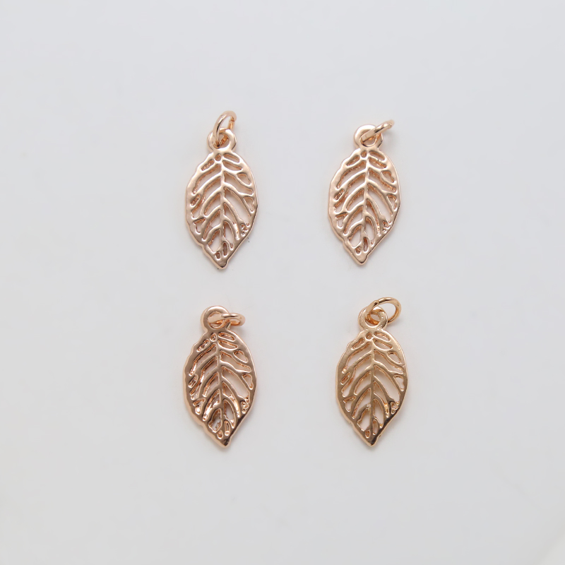 14K Real Rose Gold Plated Leaf Charm