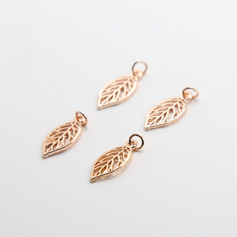 14K Real Rose Gold Plated Leaf Charm