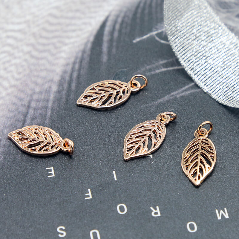 14K Real Rose Gold Plated Leaf Charm