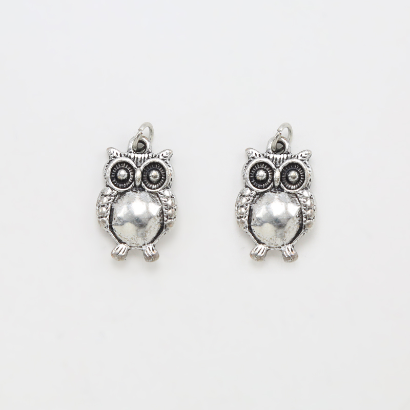 Double Sided Owl Antique Silver Charm