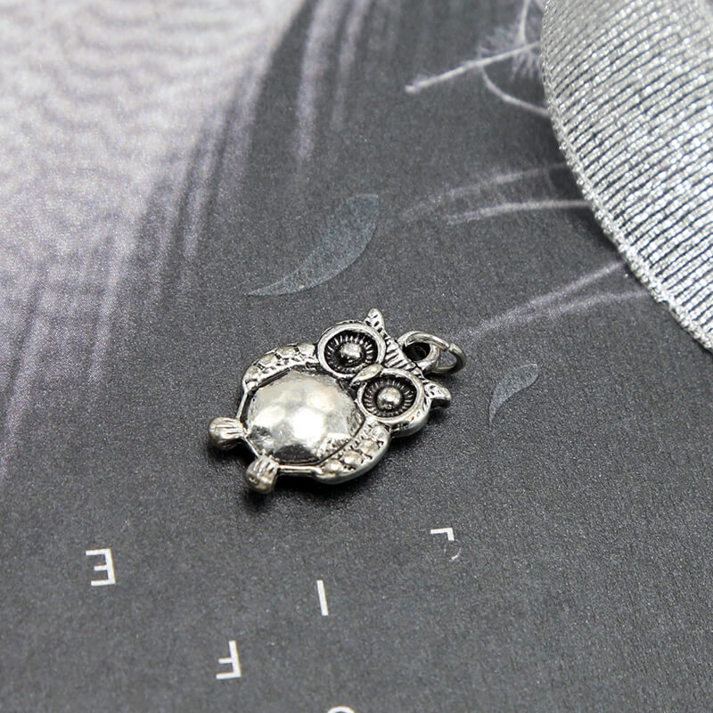 Double Sided Owl Antique Silver Charm