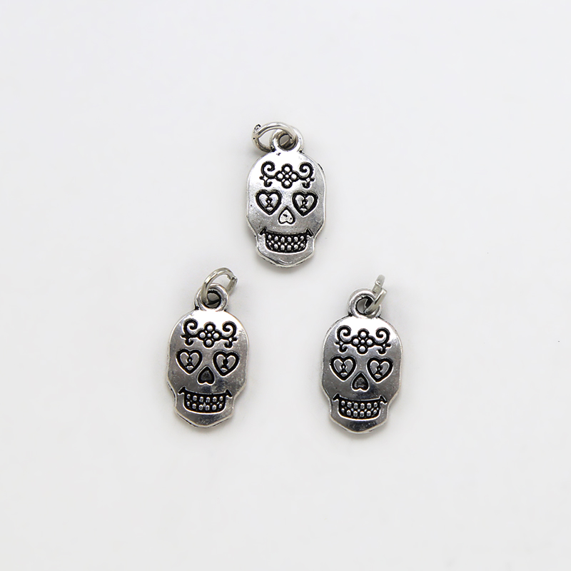 Skull Double Carved Antique Silver Charm