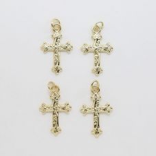 Cross With Flower 14K Real Gold Plated Charm