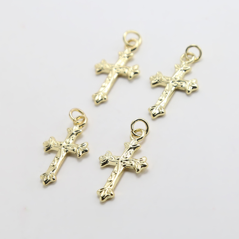 Cross With Flower 14K Real Gold Plated Charm