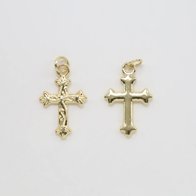 Cross With Flower 14K Real Gold Plated Charm
