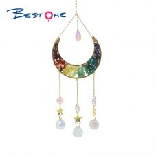 Crystal Suncatcher-Chakra Moon-Horizontal-Gold Plated-Total Length 45cm