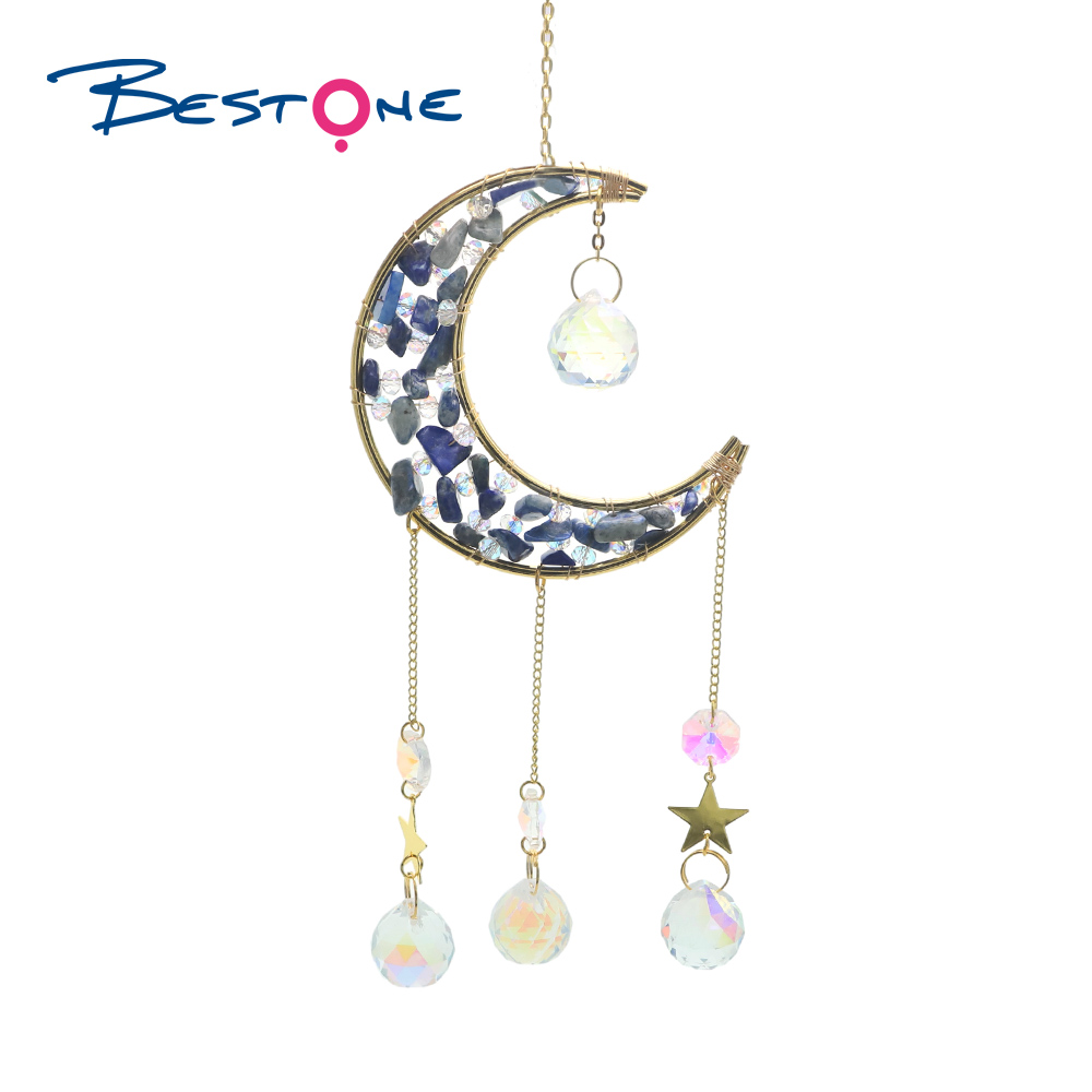 Crystal Suncatcher-Chakra Moon-Vertical-Gold Plated-Total Length 45cm