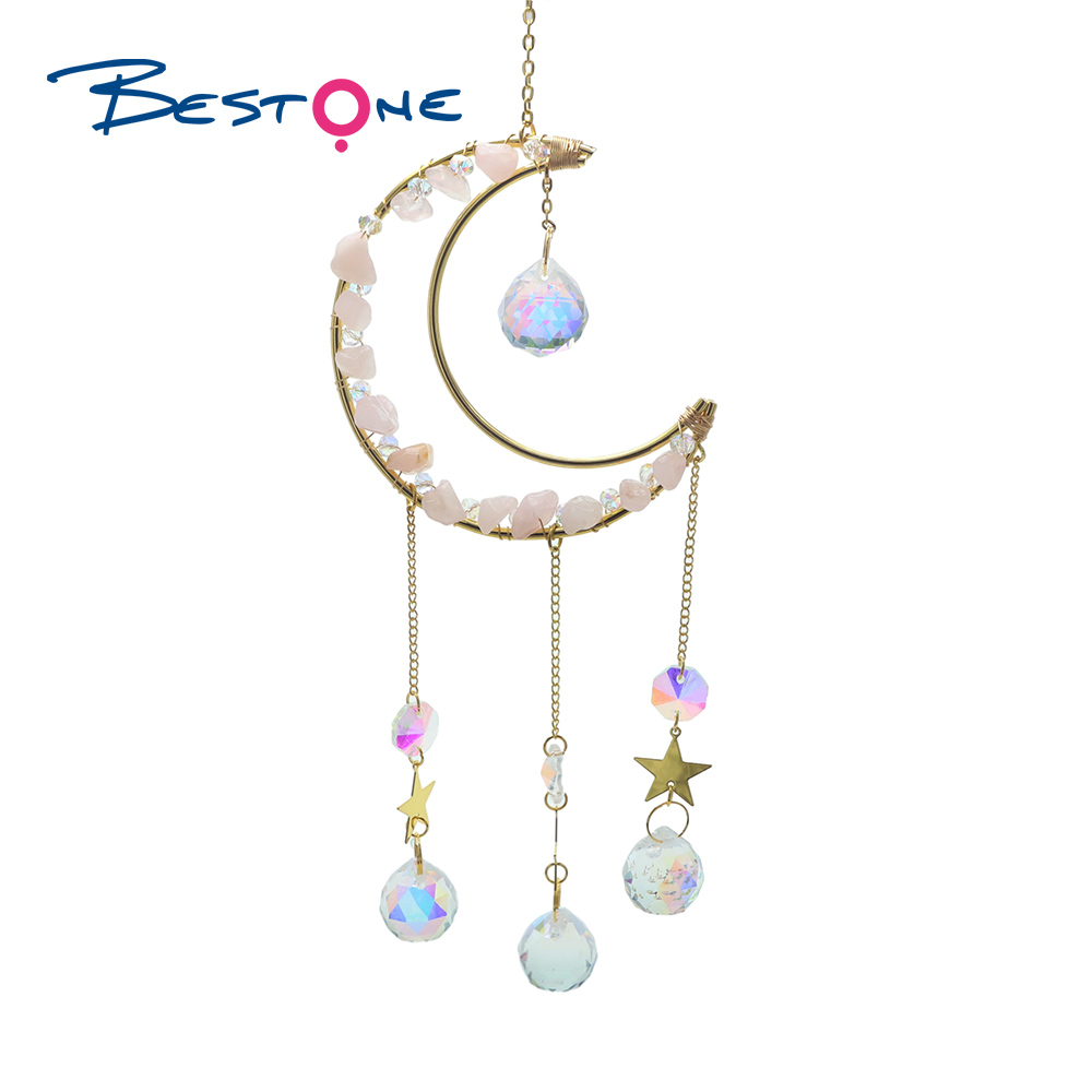 Crystal Suncatcher-Chakra Moon-Vertical-Gold Plated-Total Length 45cm