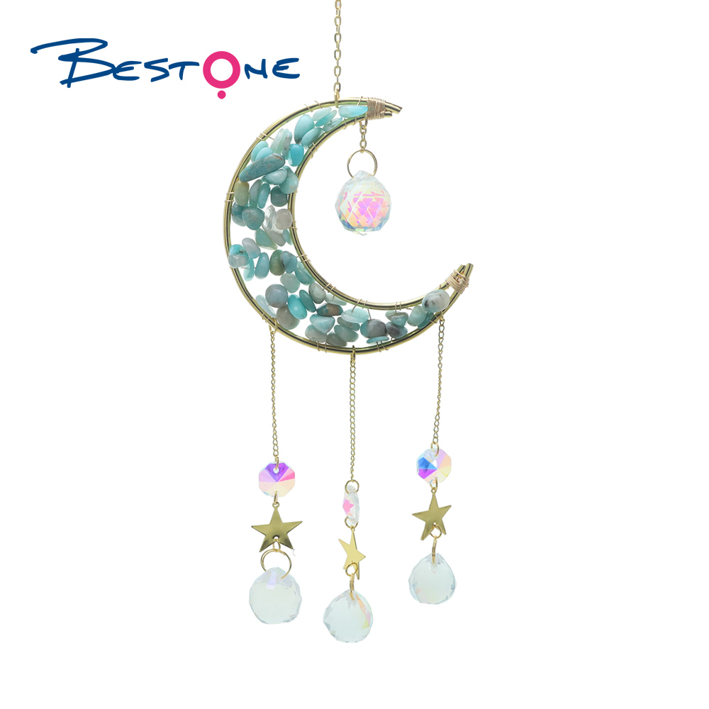 Crystal Suncatcher-Chakra Moon-Vertical-Gold Plated-Total Length 45cm