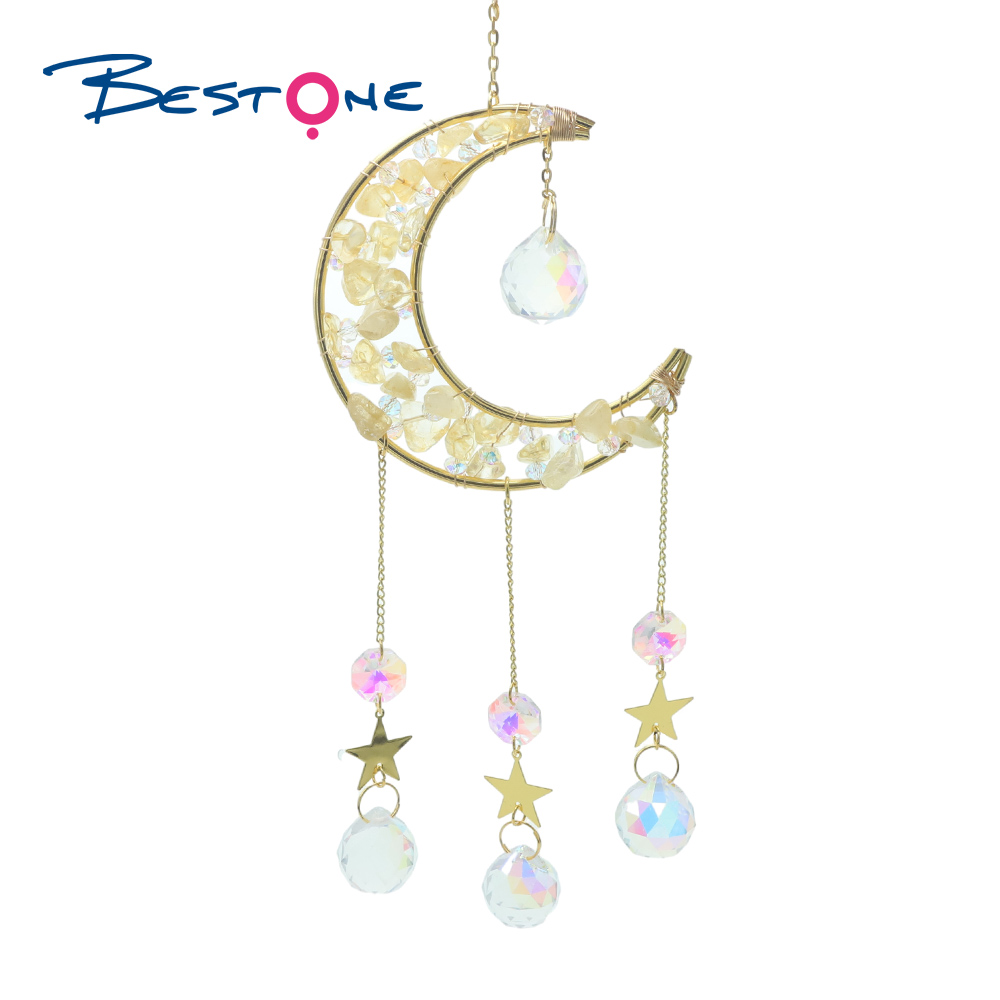 Crystal Suncatcher-Chakra Moon-Vertical-Gold Plated-Total Length 45cm