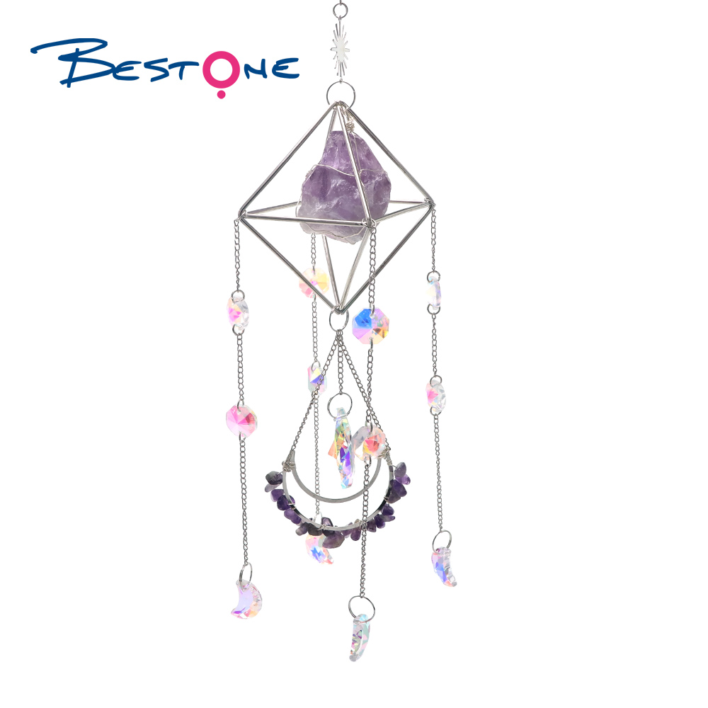 Crystal Suncatcher-Chakra Moon-Vertical-Gold Plated-Total Length 45cm