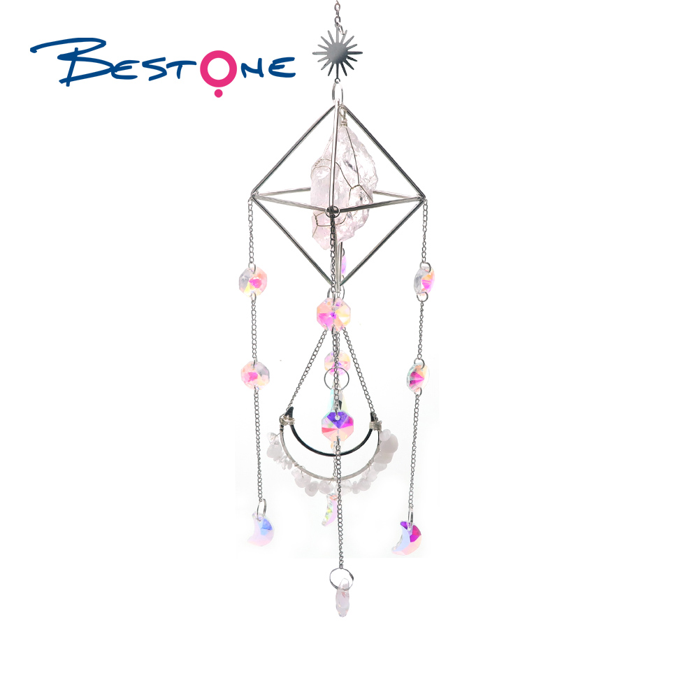 Crystal Suncatcher-Chakra Moon-Vertical-Gold Plated-Total Length 45cm