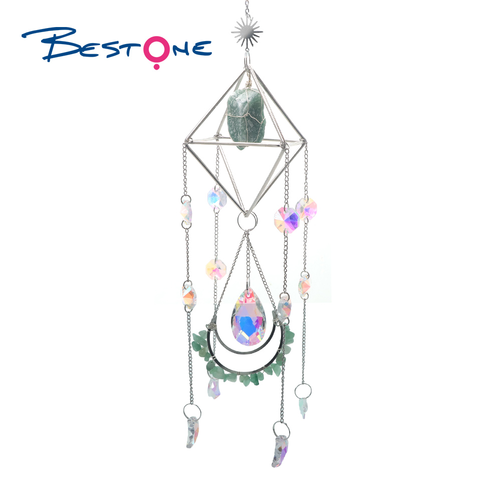 Crystal Suncatcher-Chakra Moon-Vertical-Gold Plated-Total Length 45cm