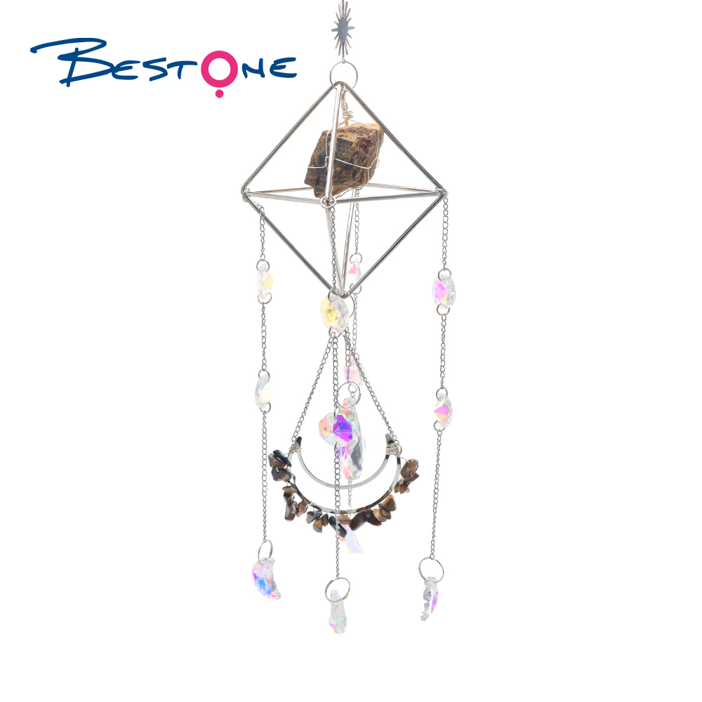 Crystal Suncatcher-Chakra Moon-Vertical-Gold Plated-Total Length 45cm