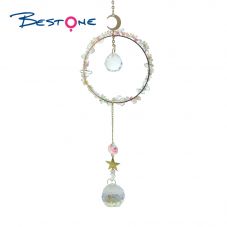 Crystal Suncatcher-Colorful Crackle Crystal Ring-Gold Plated-Total Length 45cm