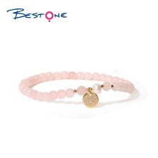 Bracelet - Rose Quartz - Bead 4mm- Pearl - Copper plated gold pendant - Gold bead Bracelet - Rose Quartz - Bead 4mm- Pearl - Copper plated gold pendant - Gold bead
