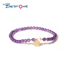 Bracelet - Amethyst - Bead 4mm- Pearl - Copper plated gold round piece pendant - Gold bead Bracelet - Amethyst - Bead 4mm- Pearl - Copper plated gold round piece pendant - Gold bead