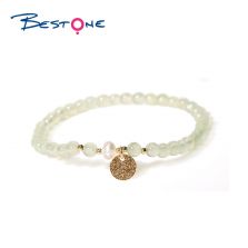 Bracelet - Green Garnite - Round bead 4mm- Pearl - Copper plated gold round piece pendant - Gold bead Bracelet - Green Garnite - Round bead 4mm- Pearl - Copper plated gold round piece pendant - Gold bead