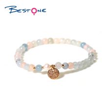 Bracelet - Morganite - Round bead 4mm- Pearl - Copper plated gold pendant - Gold bead Bracelet - Morganite - Round bead 4mm- Pearl - Copper plated gold pendant - Gold bead