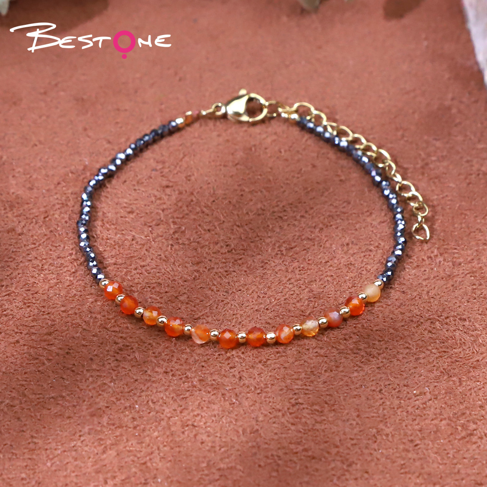Bracelet - Garnet - faceted bead -3.5mm+ Hemitite - faceted bead -2mm+ copper bead -2mm-18+4.5cm