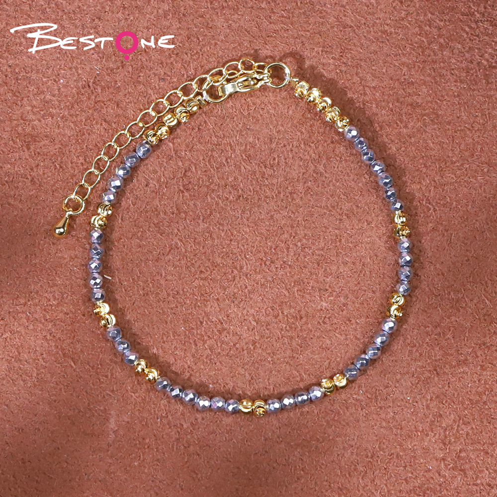 Bracelet - Hemitite - faceted beads - Silver -3mm+ copper plated gold flower beads -3mm-18+6cm