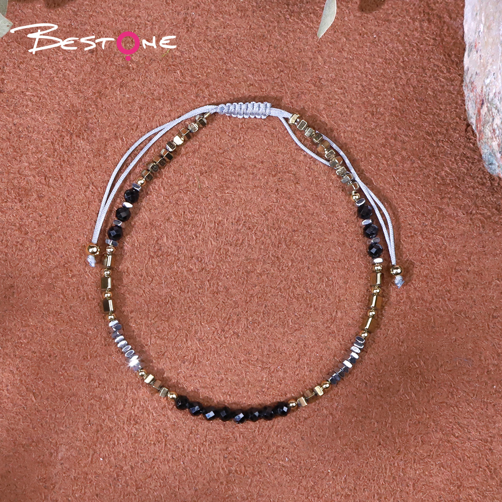 Black Hematite Faceted Bead Bracelet – Healing Crystal & Energy Gemstone Adjustable Drawstring Jewelry