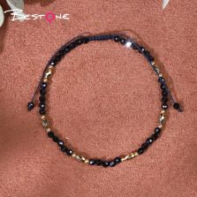 Bracelet - Black crystal - faceted bead -3mm+ bead - faceted -3*5mm+ copper bead -2mm- Drawstring Bracelet - Black crystal - faceted bead -3mm+ bead - faceted -3*5mm+ copper bead -2mm- Drawstring
