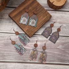 Bestone Western Style Cactus Sunflower Hook Earrings for Women Wooden Western Style Cactus Geometric Pendant Earrings Bestone Western Style Cactus Sunflower Hook Earrings for Women Wooden Western Style Cactus Geometric Pendant Earrings