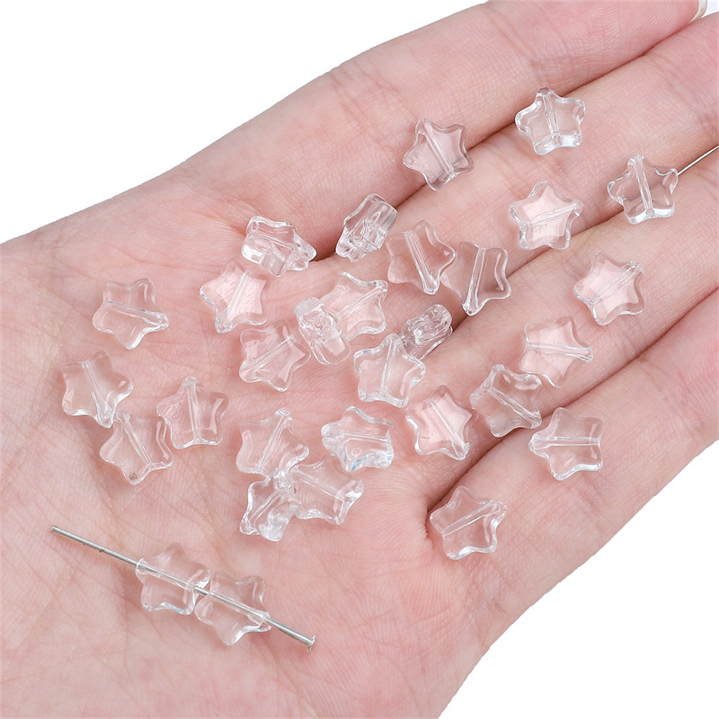 Glass Beads - Transparent Five-Pointed Star Shape - 8mm with 1mm Hole - Pack of 10