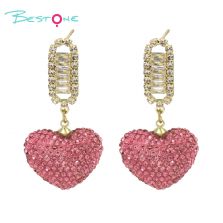 Crystal  Rhinestones Bling Earring Heart Pink Gold Plated