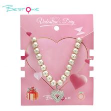 Glass Imitation Pearl Necklace with Rhinestone Heart Pendant Glass Imitation Pearl Necklace with Rhinestone Heart Pendant