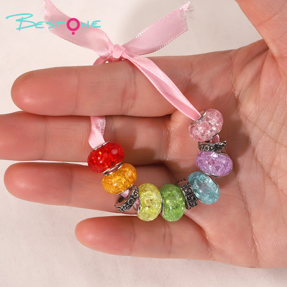 Large Hole Beads - Resin & Alloy Charm Beads Set - Purple/Light Green/Rainbow Mixed