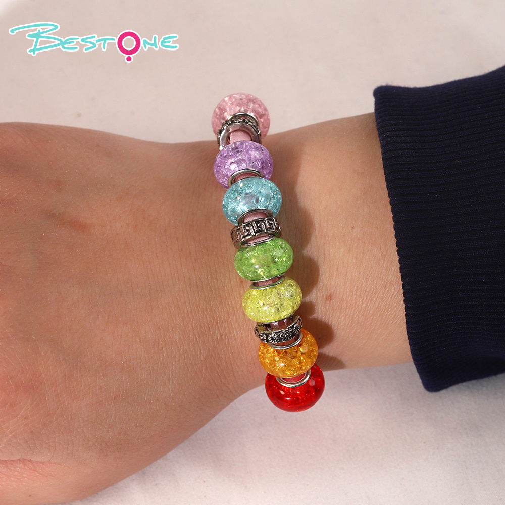 Large Hole Beads - Resin & Alloy Charm Beads Set - Purple/Light Green/Rainbow Mixed