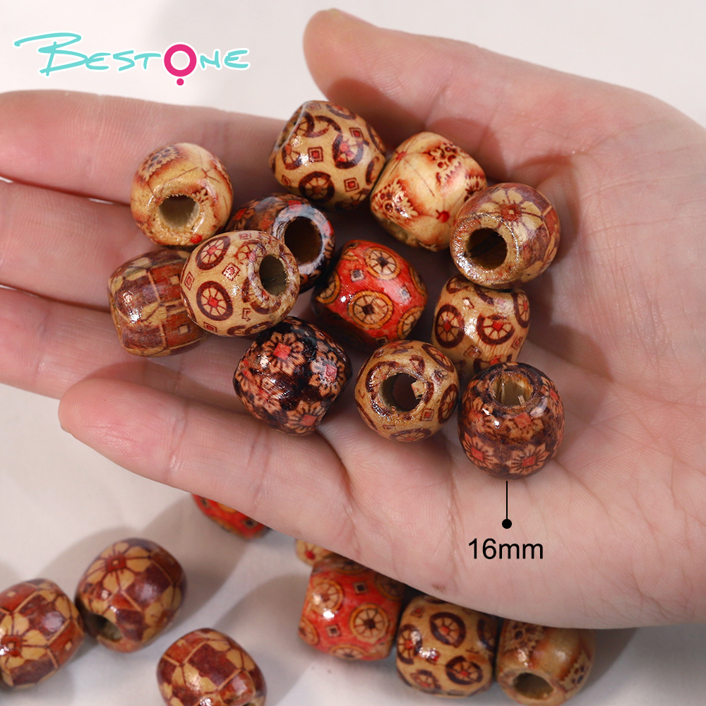 Bestone Mixed Natural Wooden Beads Set – 220 Pieces (Round Beads, Rice Beads, Abacus Beads) – 48g