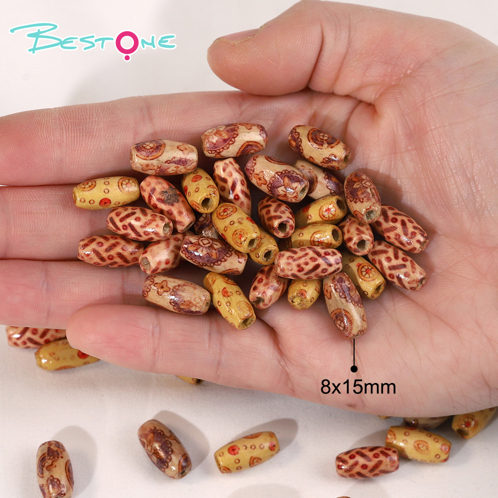 Bestone Mixed Natural Wooden Beads Set – 220 Pieces (Round Beads, Rice Beads, Abacus Beads) – 48g